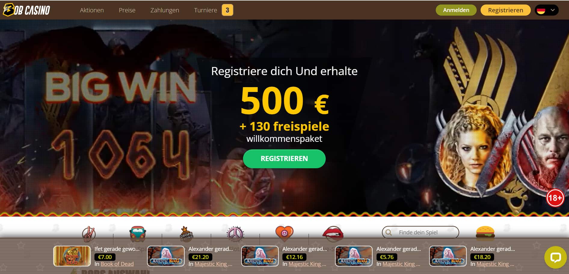 Bob Casino Homepage