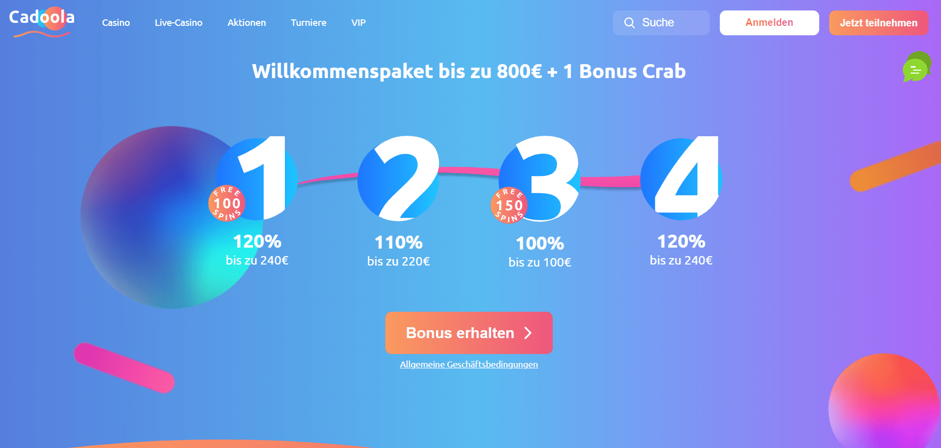Cadoola Casino Homepage