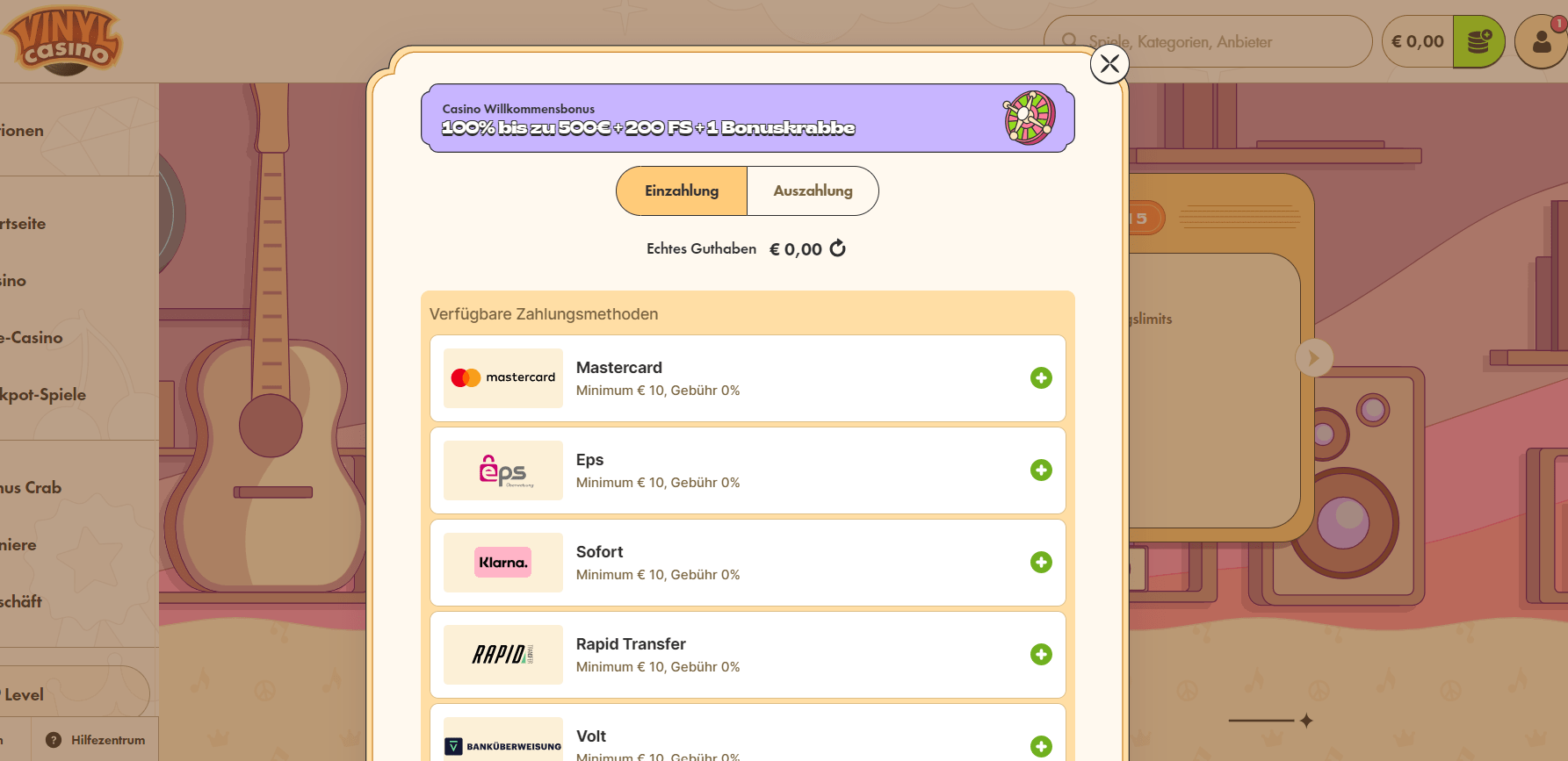 Vinyl Casino Einzahlungsmethoden